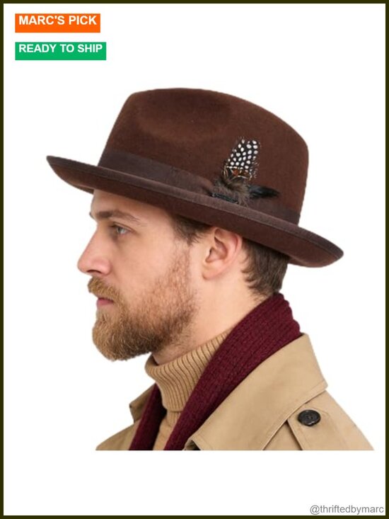 Wool Felt Wide Brim Fedora Hat for Men Women